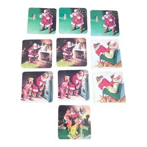 Vintage 2000 Lot of 10 Coca Cola Santa Holiday Christmas Coasters Cork Back